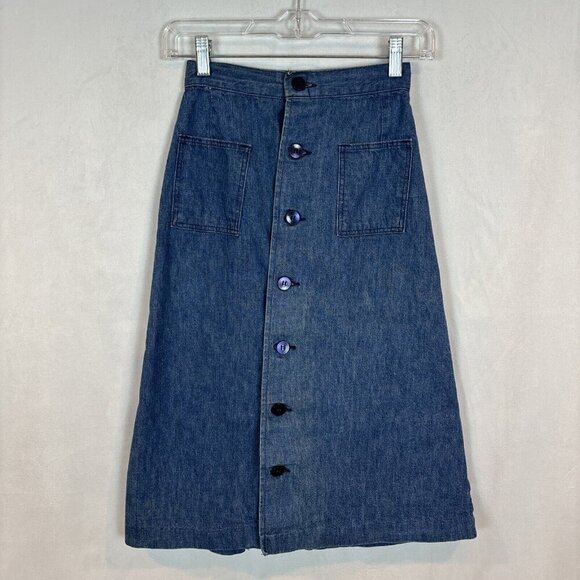 Vintage Wrangler Button Front High Waisted Circle Denim Skirt Size 3/4 80s Party - Picture 1 of 12